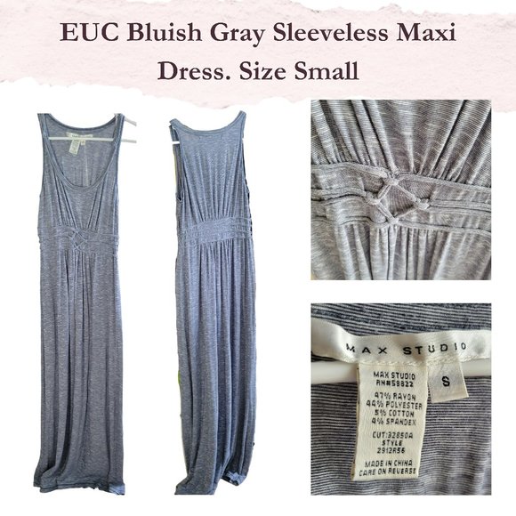 Final Price -EUC Bluish Gray Sleeveless Maxi Dress w/ Scoop Neck, Grecian Waist - Picture 1 of 5